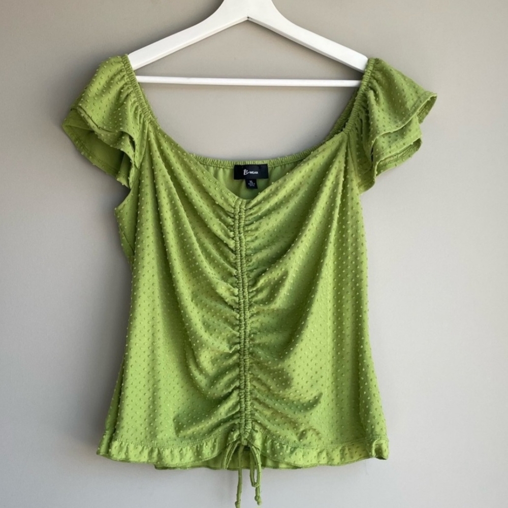 🧹Bwear Green Puff Sleeve Ruched Blouse🧹